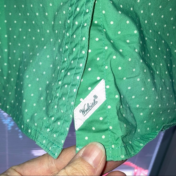 Woolrich Women’s Button Down Short Sleeve Shirt Tile Green Dot Medium - Picture 5 of 11